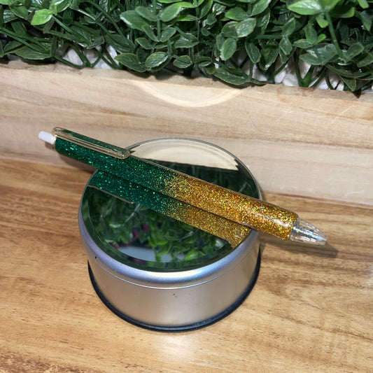 Gold & Green Glittered CLIP Pen