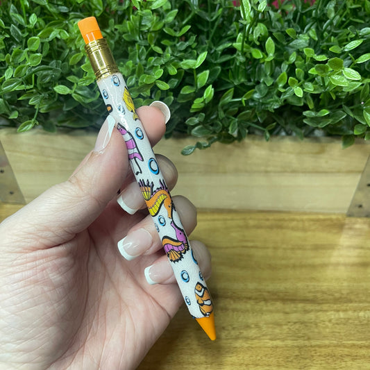 Seahorses Glittered Orange Mechanical Pencil